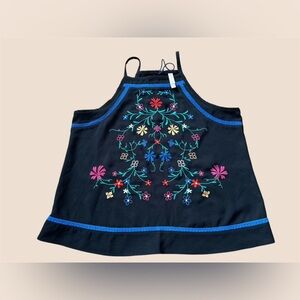 XHILARATION Embroidered Black Top with Floral Design